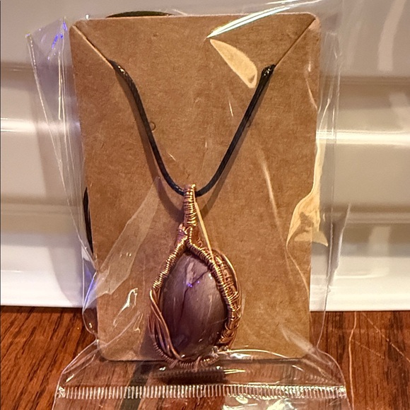 Handmade Jewelry - Artisan Purple Stone Necklace with Gold Wire